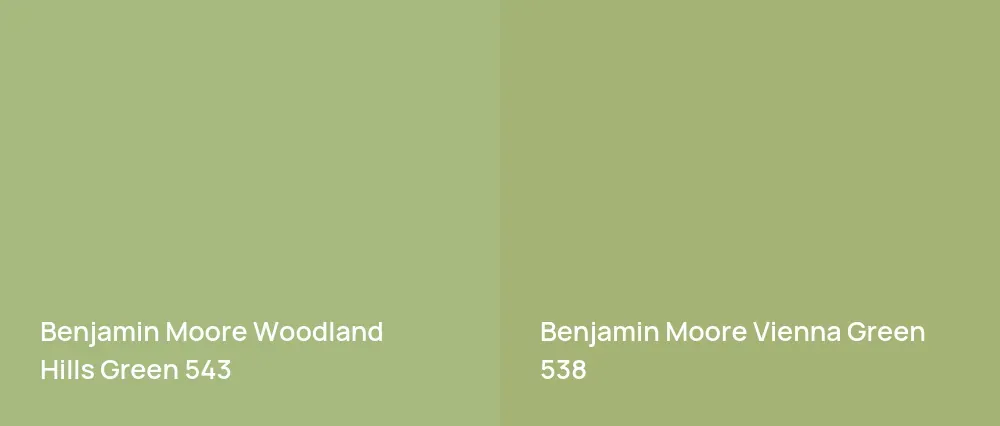 Benjamin Moore Woodland Hills Green 543 vs Benjamin Moore Vienna Green 538