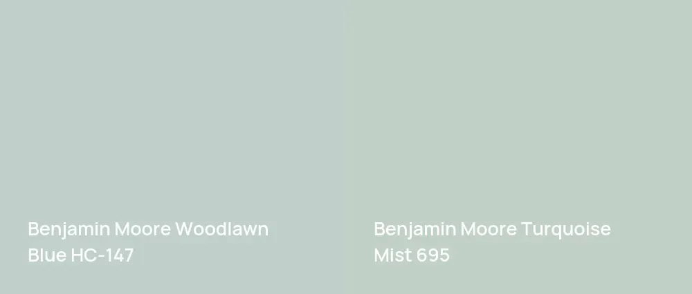 Benjamin Moore Woodlawn Blue HC-147 vs Benjamin Moore Turquoise Mist 695