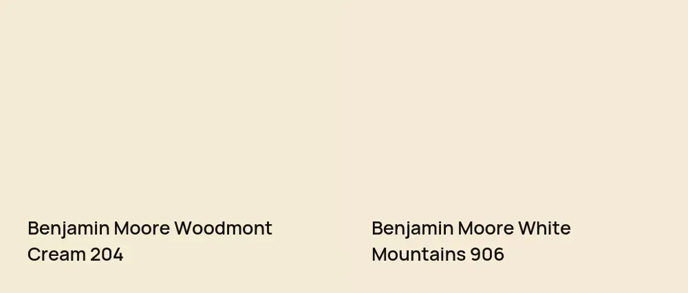 Benjamin Moore Woodmont Cream 204 vs Benjamin Moore White Mountains 906