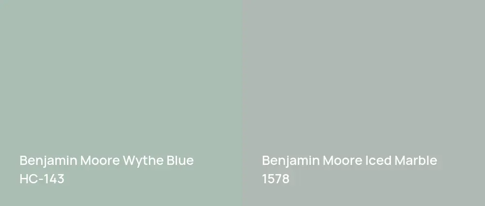Benjamin Moore Wythe Blue HC-143 vs Benjamin Moore Iced Marble 1578