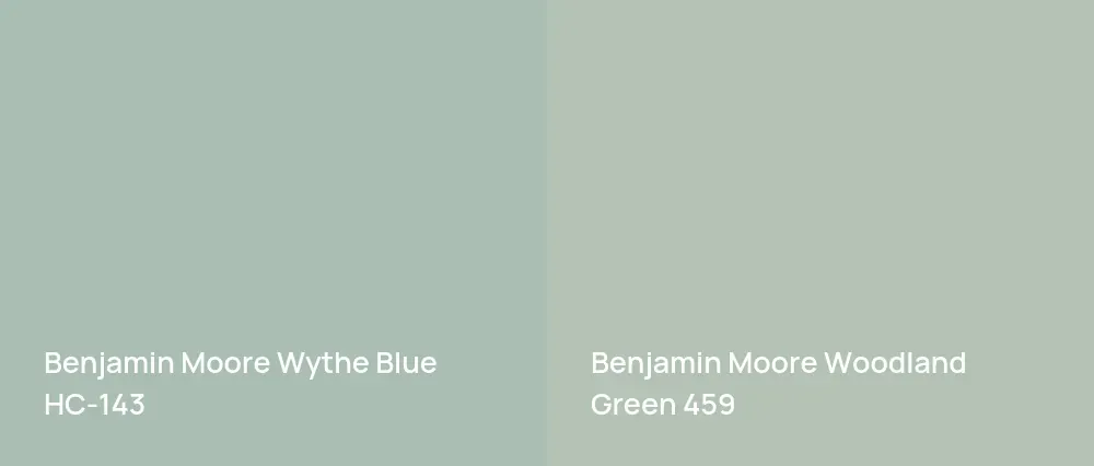 Benjamin Moore Wythe Blue HC-143 vs Benjamin Moore Woodland Green 459