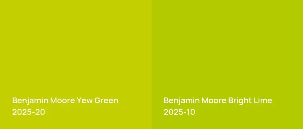 Benjamin Moore Yew Green 2025-20 vs Benjamin Moore Bright Lime 2025-10