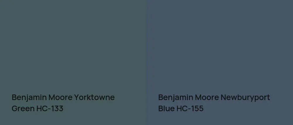 Benjamin Moore Yorktowne Green HC-133 vs Benjamin Moore Newburyport Blue HC-155
