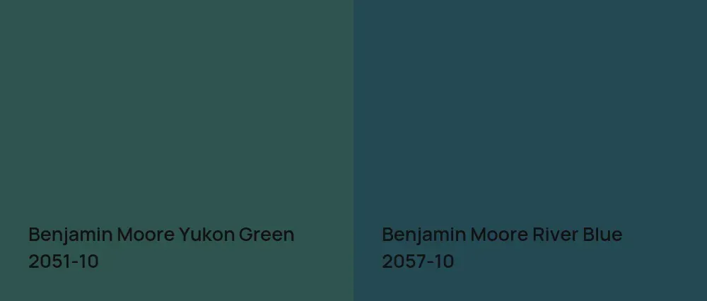 Benjamin Moore Yukon Green 2051-10 vs Benjamin Moore River Blue 2057-10