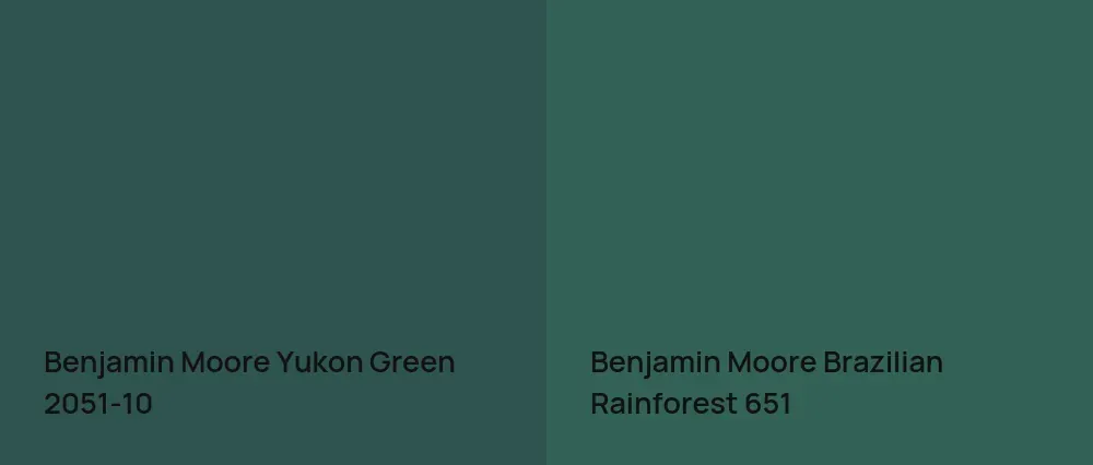 Benjamin Moore Yukon Green 2051-10 vs Benjamin Moore Brazilian Rainforest 651