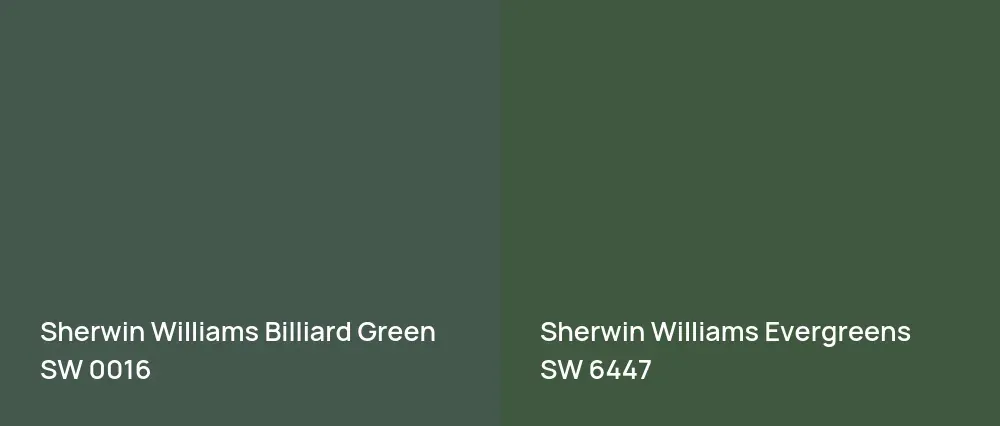 Sherwin Williams Billiard Green SW 0016 vs Sherwin Williams Evergreens SW 6447