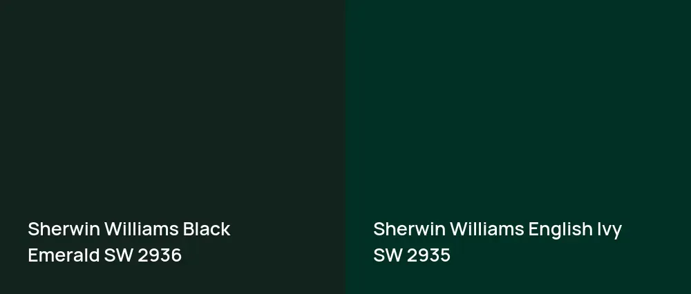 Sherwin Williams Black Emerald SW 2936 vs Sherwin Williams English Ivy SW 2935