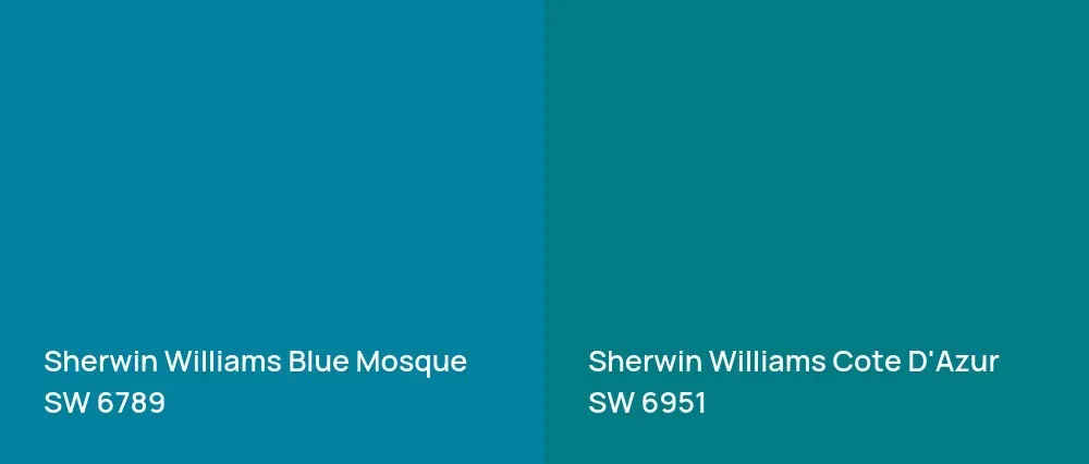 Sherwin Williams Blue Mosque SW 6789 vs Sherwin Williams Cote D'Azur SW 6951
