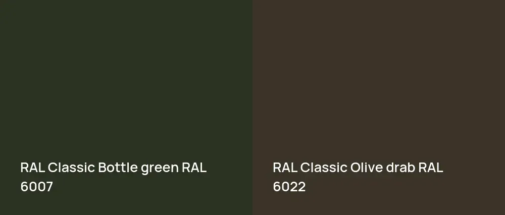 RAL Classic  Bottle green RAL 6007 vs RAL Classic  Olive drab RAL 6022