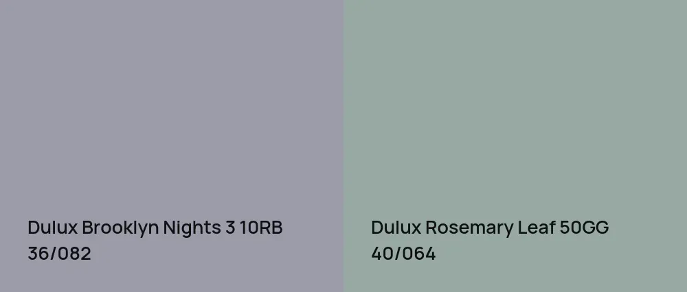 Dulux Brooklyn Nights 3 10RB 36/082 vs Dulux Rosemary Leaf 50GG 40/064