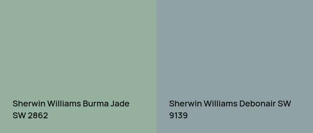Sherwin Williams Burma Jade SW 2862 vs Sherwin Williams Debonair SW 9139
