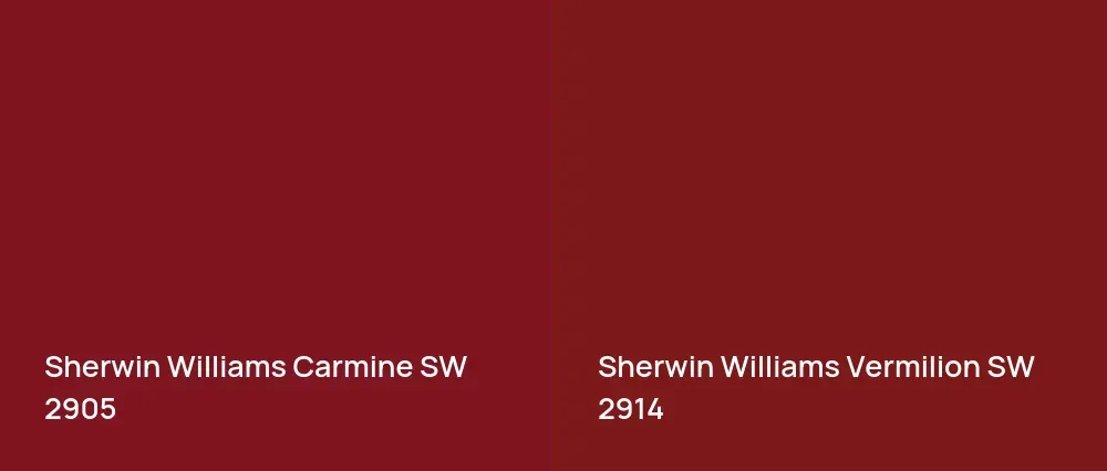 Sherwin Williams Carmine SW 2905 vs Sherwin Williams Vermilion SW 2914