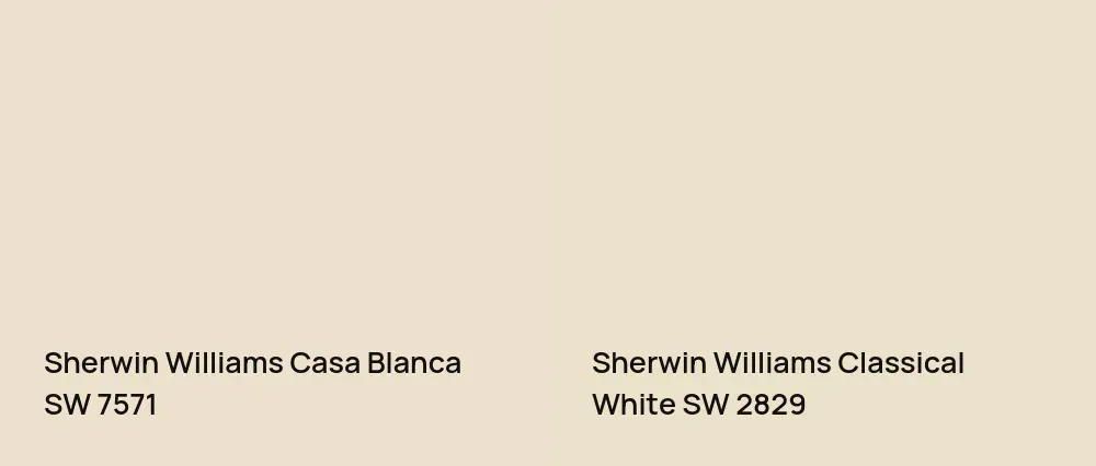 Sherwin Williams Casa Blanca SW 7571 vs Sherwin Williams Classical White SW 2829