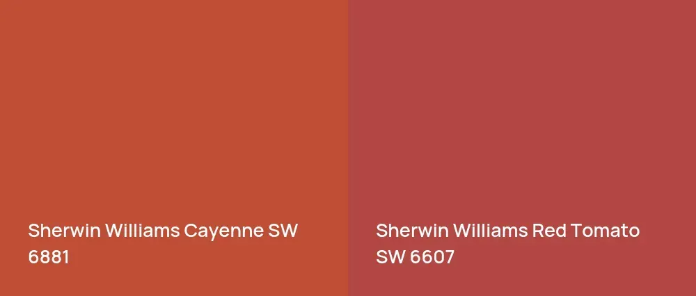 Sherwin Williams Cayenne SW 6881 vs Sherwin Williams Red Tomato SW 6607