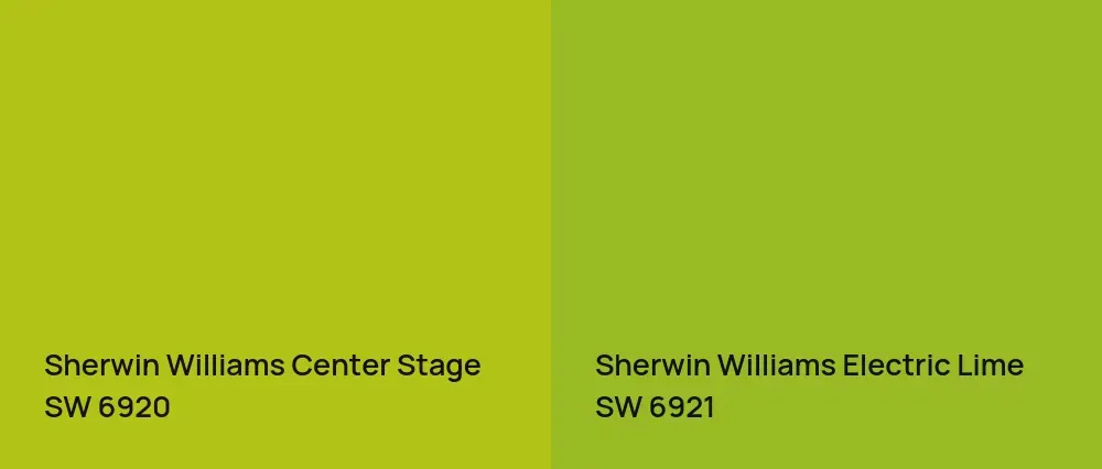 Sherwin Williams Center Stage SW 6920 vs Sherwin Williams Electric Lime SW 6921