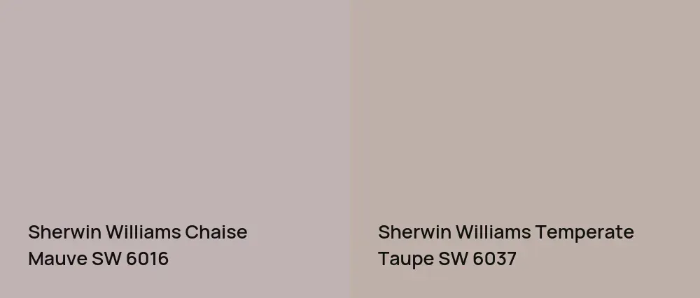 Sherwin Williams Chaise Mauve SW 6016 vs Sherwin Williams Temperate Taupe SW 6037