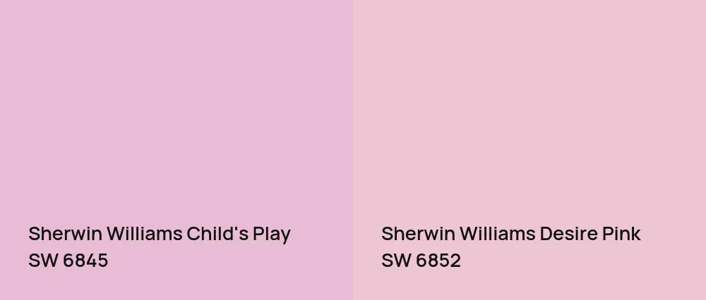 Sherwin Williams Child's Play SW 6845 vs Sherwin Williams Desire Pink SW 6852