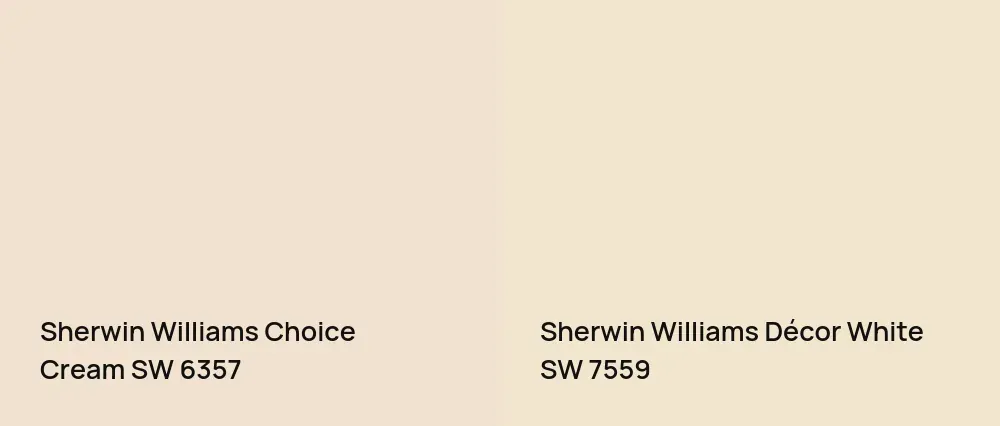 Sherwin Williams Choice Cream SW 6357 vs Sherwin Williams Décor White SW 7559