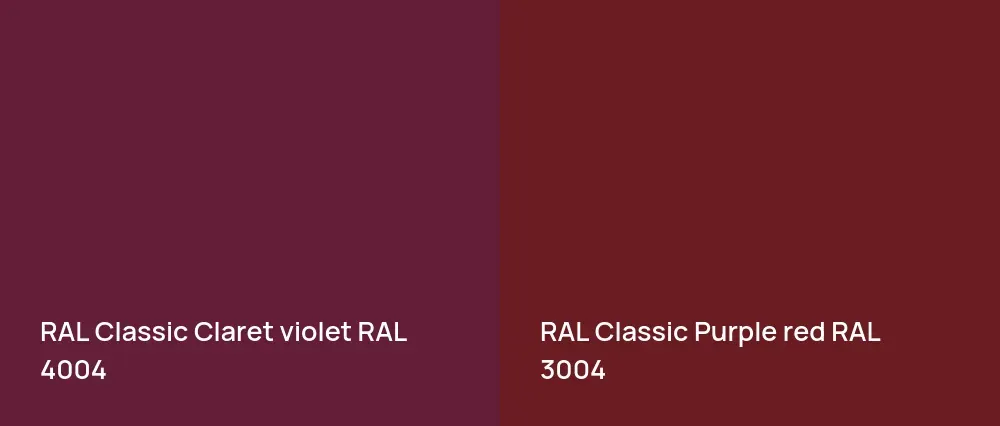 RAL Classic  Claret violet RAL 4004 vs RAL Classic  Purple red RAL 3004