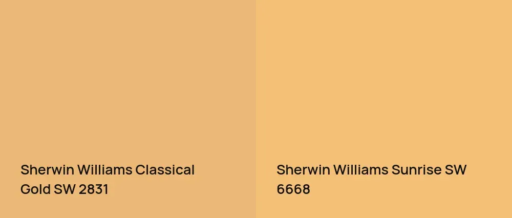 Sherwin Williams Classical Gold SW 2831 vs Sherwin Williams Sunrise SW 6668