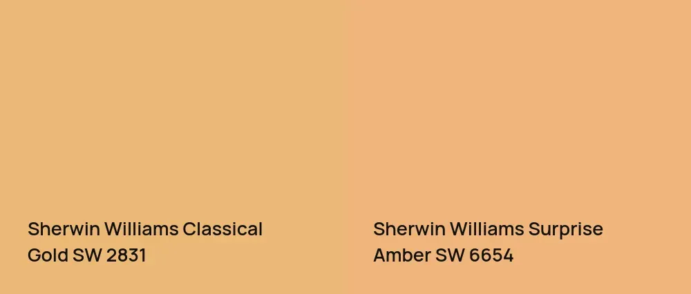 Sherwin Williams Classical Gold SW 2831 vs Sherwin Williams Surprise Amber SW 6654