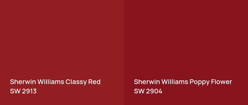Sherwin Williams Classy Red SW 2913 vs Sherwin Williams Poppy Flower SW 2904