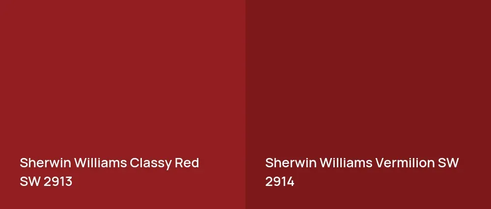 Sherwin Williams Classy Red SW 2913 vs Sherwin Williams Vermilion SW 2914