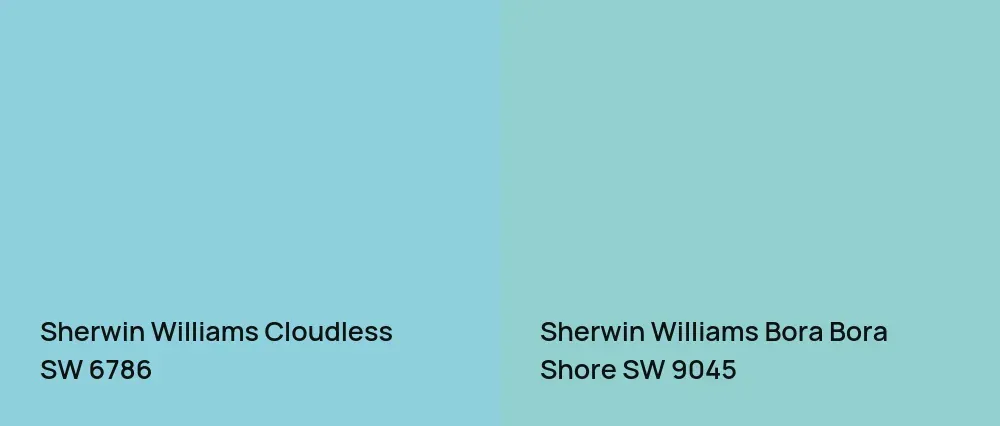 Sherwin Williams Cloudless SW 6786 vs Sherwin Williams Bora Bora Shore SW 9045