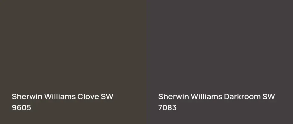 Sherwin Williams Clove SW 9605 vs Sherwin Williams Darkroom SW 7083