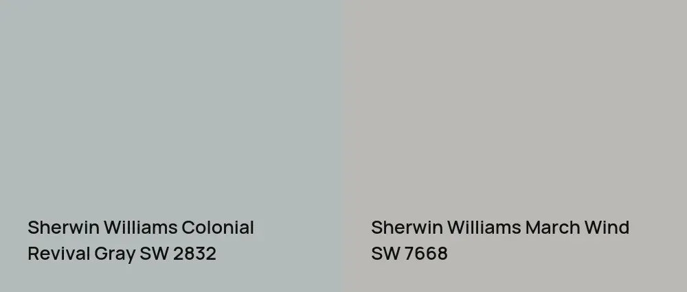 Sherwin Williams Colonial Revival Gray SW 2832 vs Sherwin Williams March Wind SW 7668