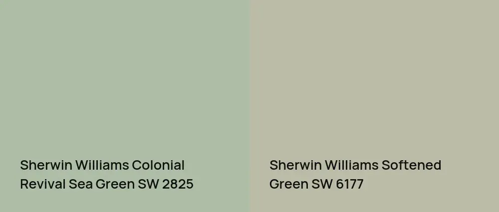 Sherwin Williams Colonial Revival Sea Green SW 2825 vs Sherwin Williams Softened Green SW 6177