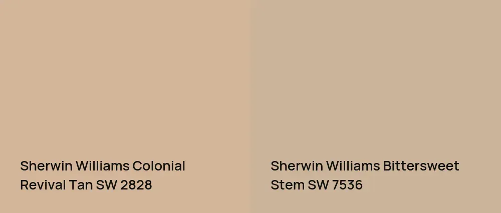 Sherwin Williams Colonial Revival Tan SW 2828 vs Sherwin Williams Bittersweet Stem SW 7536