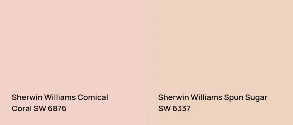 Sherwin Williams Comical Coral SW 6876 vs Sherwin Williams Spun Sugar SW 6337