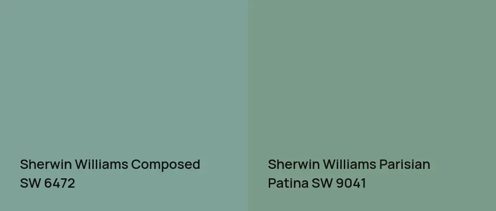 Sherwin Williams Composed SW 6472 vs Sherwin Williams Parisian Patina SW 9041