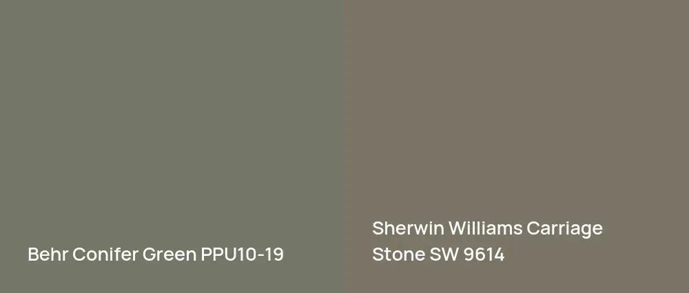 Behr Conifer Green PPU10-19 vs Sherwin Williams Carriage Stone SW 9614