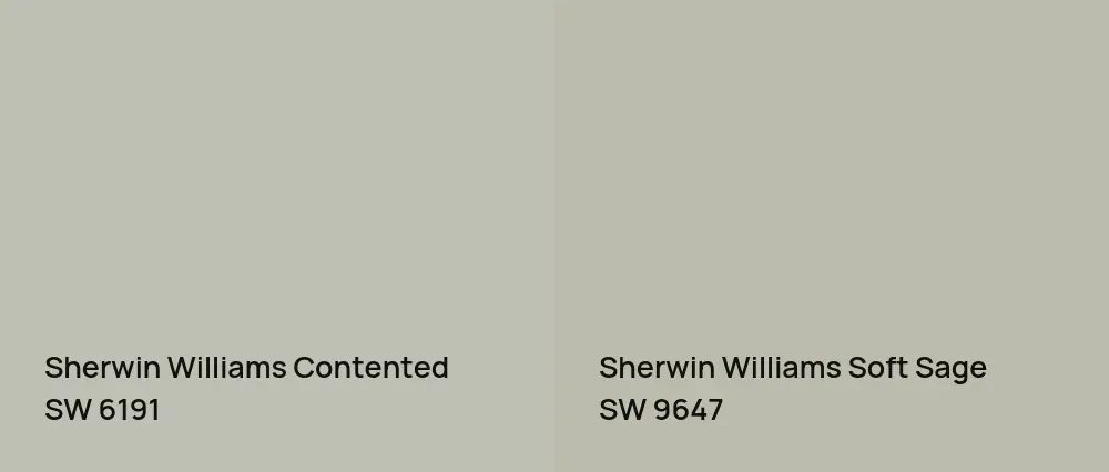 Sherwin Williams Contented SW 6191 vs Sherwin Williams Soft Sage SW 9647