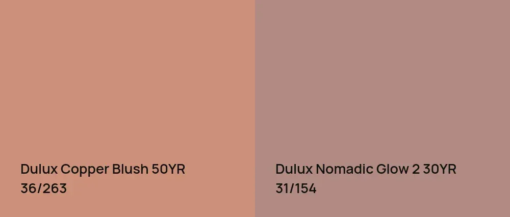 Dulux Copper Blush 50YR 36/263 vs Dulux Nomadic Glow 2 30YR 31/154
