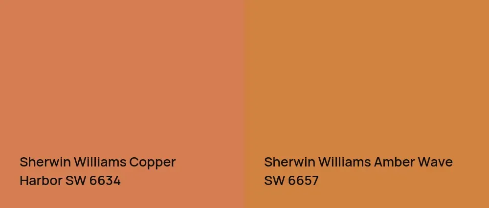 Sherwin Williams Copper Harbor SW 6634 vs Sherwin Williams Amber Wave SW 6657