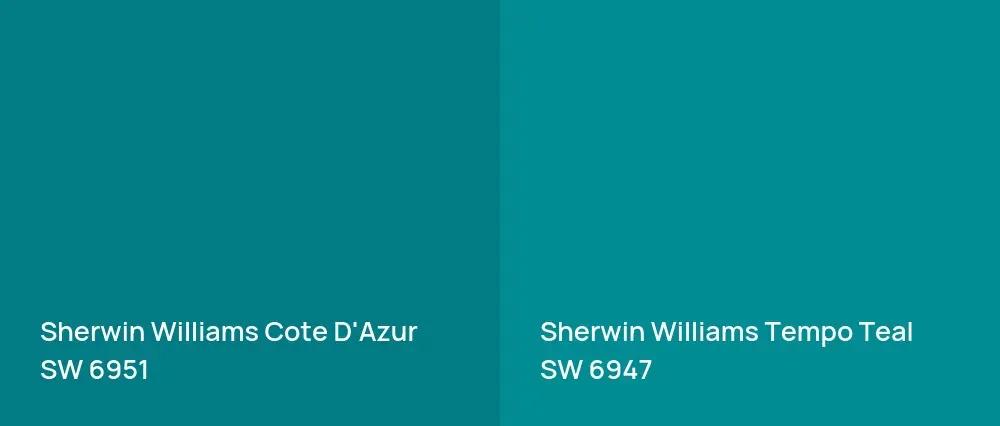 Sherwin Williams Cote D'Azur SW 6951 vs Sherwin Williams Tempo Teal SW 6947