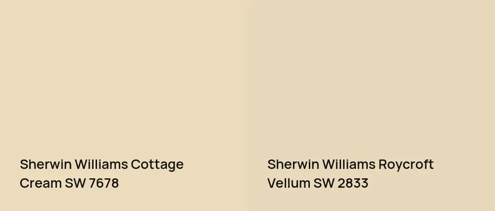 Sherwin Williams Cottage Cream SW 7678 vs Sherwin Williams Roycroft Vellum SW 2833