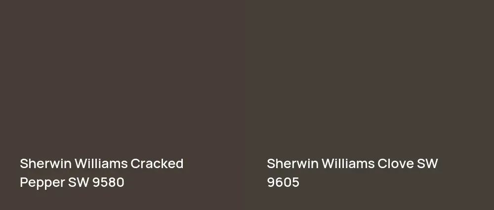 Sherwin Williams Cracked Pepper SW 9580 vs Sherwin Williams Clove SW 9605