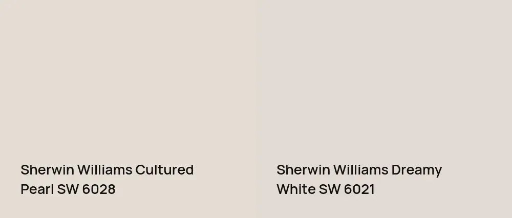 Sherwin Williams Cultured Pearl SW 6028 vs Sherwin Williams Dreamy White SW 6021