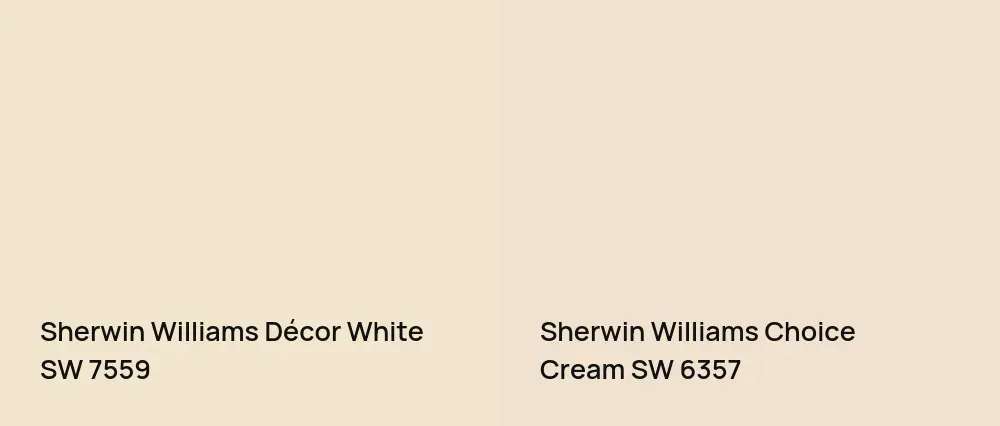 Sherwin Williams Décor White SW 7559 vs Sherwin Williams Choice Cream SW 6357