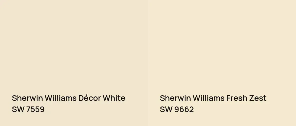 Sherwin Williams Décor White SW 7559 vs Sherwin Williams Fresh Zest SW 9662