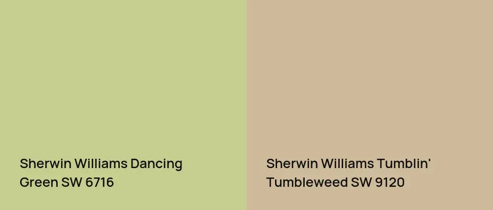 Sherwin Williams Dancing Green SW 6716 vs Sherwin Williams Tumblin' Tumbleweed SW 9120