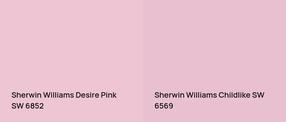 Sherwin Williams Desire Pink SW 6852 vs Sherwin Williams Childlike SW 6569