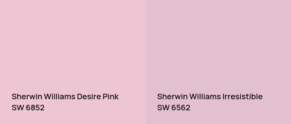 Sherwin Williams Desire Pink SW 6852 vs Sherwin Williams Irresistible SW 6562