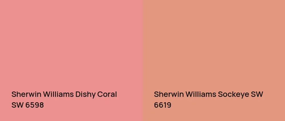 Sherwin Williams Dishy Coral SW 6598 vs Sherwin Williams Sockeye SW 6619
