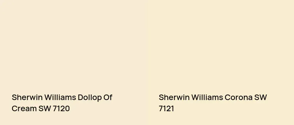 Sherwin Williams Dollop Of Cream SW 7120 vs Sherwin Williams Corona SW 7121