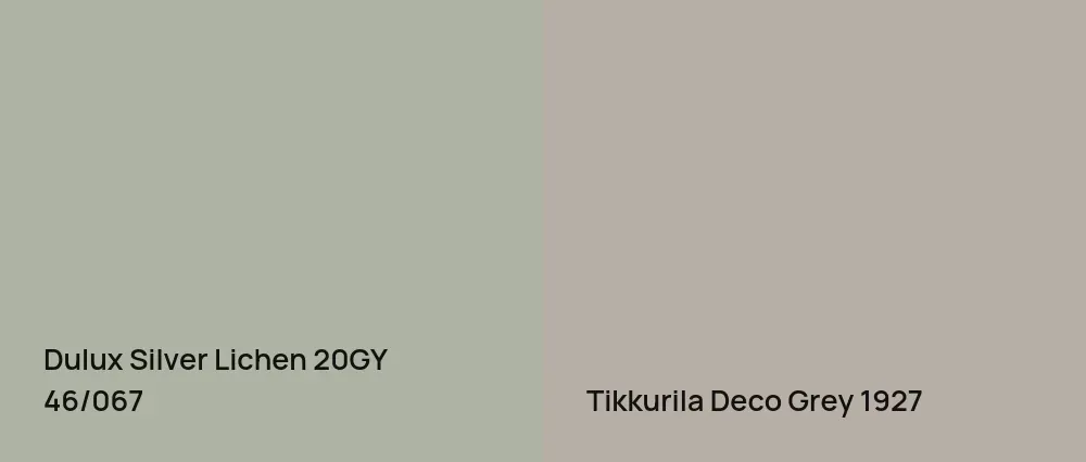 Dulux Silver Lichen 20GY 46/067 vs Tikkurila  Deco Grey 1927